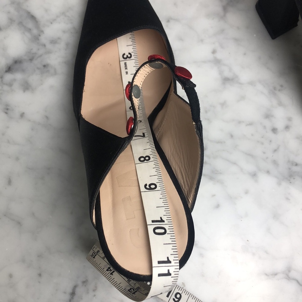 STAUD satin w/ bottons trim Elegant Black Slingback Heels Size 41 - Picture 10 of 11